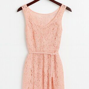 White House Black Market Pink Lace Sleeveless Dress with Belt Size 0